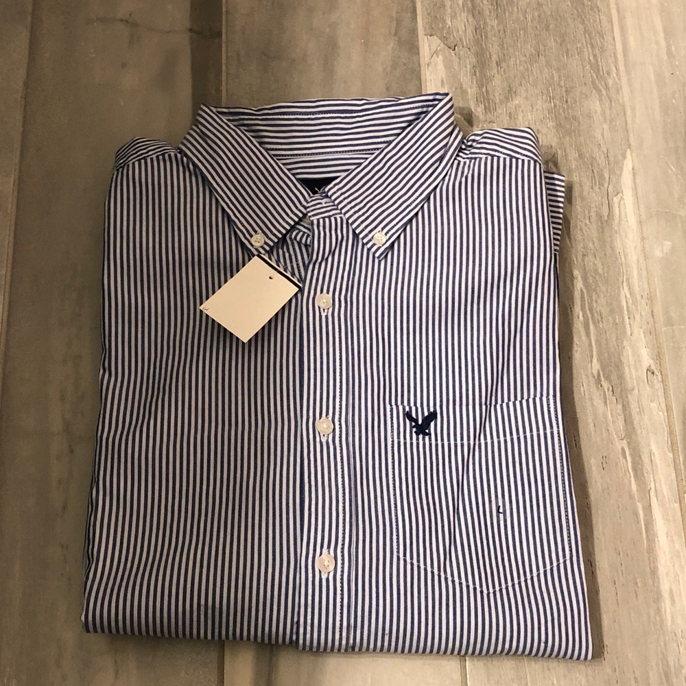American Eagle Outfitters Navy and White Striped Shirt